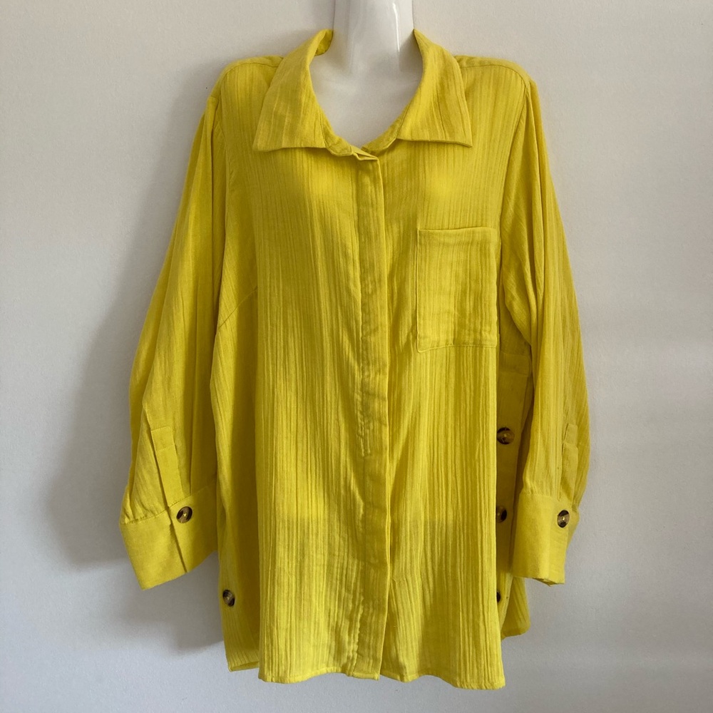 Ashley Stewart Bright Yellow Top Blouse Size 18
